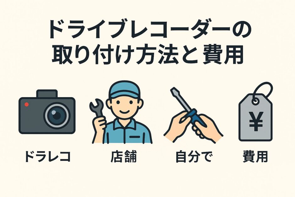 ドライブレコーダーの取り付け費用をイメージしたアイキャッチ画像｜取り付け・設置・工賃のイラスト
