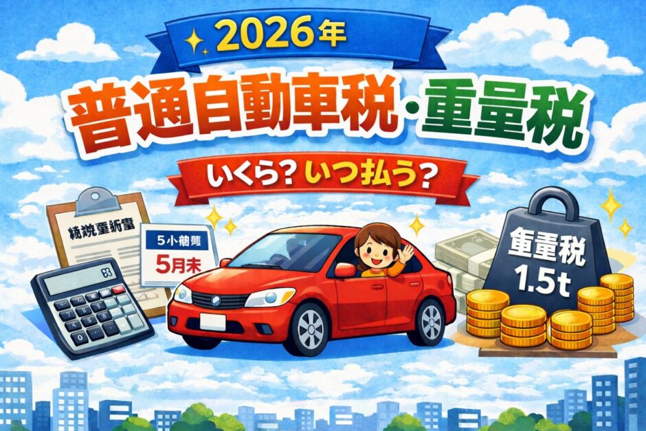 2026年 普通自動車税・重量税の金額と支払い時期を解説したアイキャッチ画像
