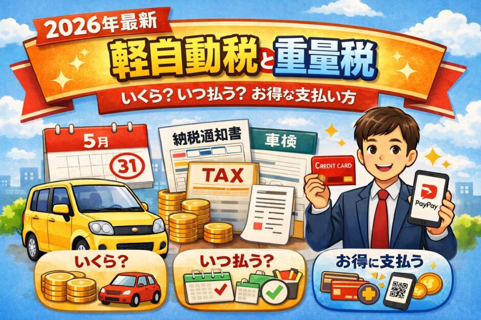 2026年最新の軽自動車税と重量税の金額・支払い時期・お得な支払い方法を解説したアイキャッチ画像