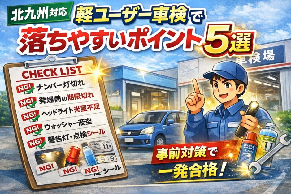 北九州の軽自動車ユーザー車検で落ちやすいポイント5選を解説したアイキャッチ画像