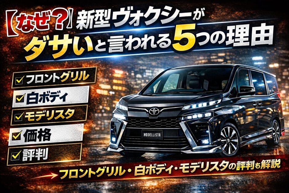 新型ヴォクシーはダサい？フロントグリルや白ボディ、モデリスタ仕様の評判を解説したイメージ画像